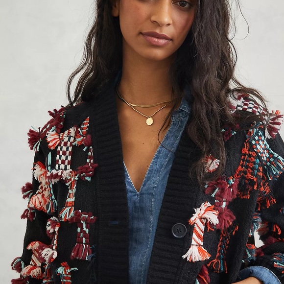 NEW! Anthropologie Felia Fringed Patchwork Cardigan - Picture 8 of 13